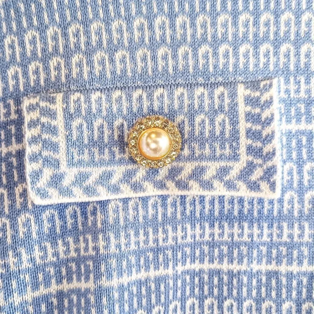 Select + Trend Blue White Knit Cardigan Sweater